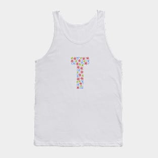 Floral Monogram Letter T - pink and blue Tank Top